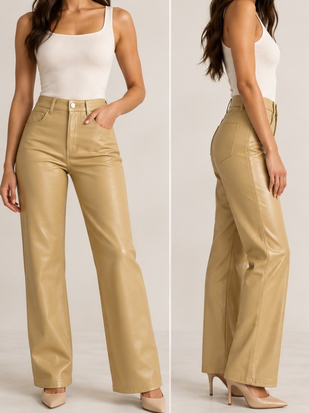 Aritzia Wilfred Melina Leather Pants Gold Camel 6